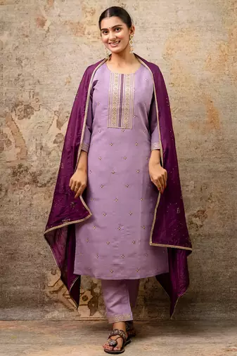 lavender fancy silk blend kurta set