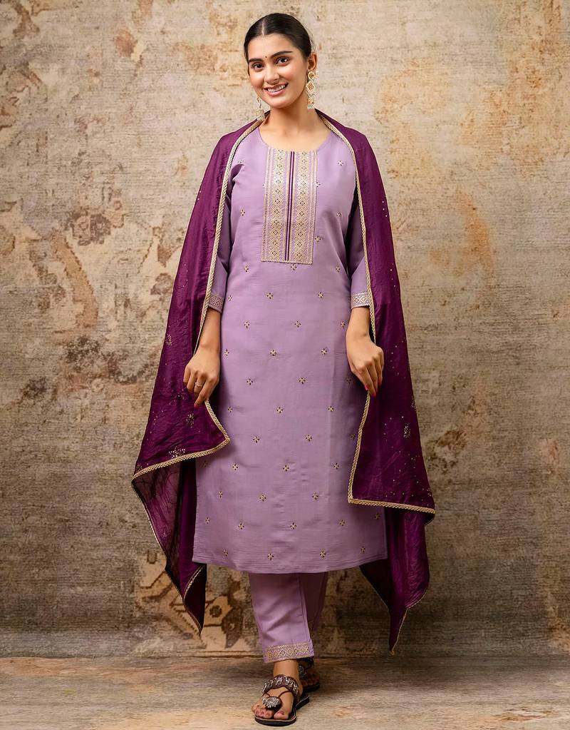 lavender fancy silk blend kurta set