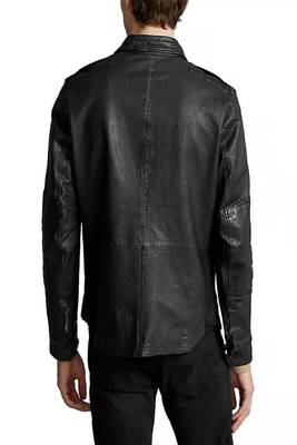 Men's black  soft lambskin leather jacket button pockets 2