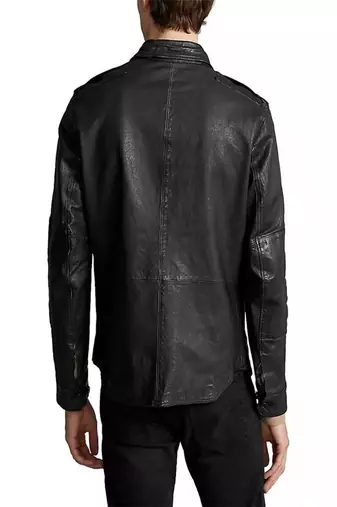 Men's black  soft lambskin leather jacket button pockets