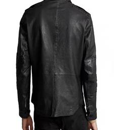 Men's black  soft lambskin leather jacket button pockets