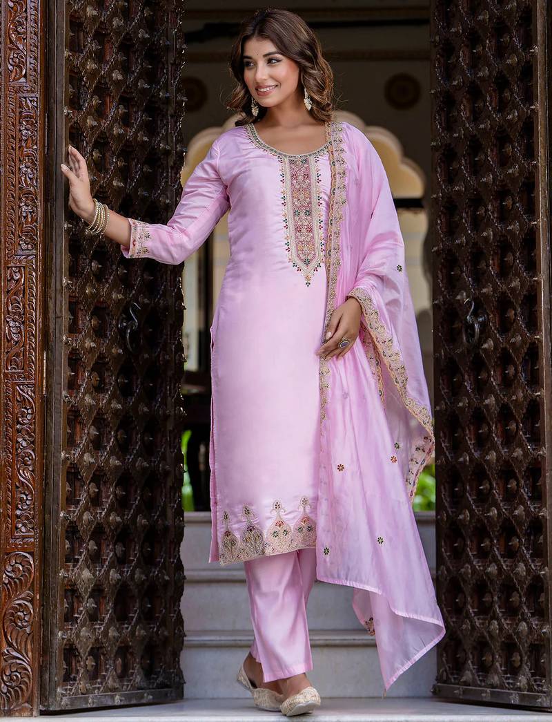 light-pink fancy silk blend kurta set