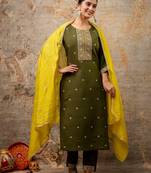 olive fancy silk blend kurta set
