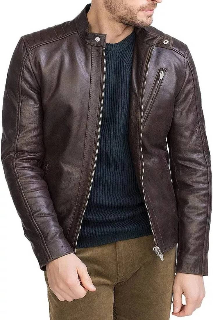 Brown cross zip genuine soft lambskin leather jacket moto biker jacket