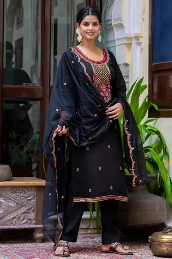black fancy silk blend kurta set