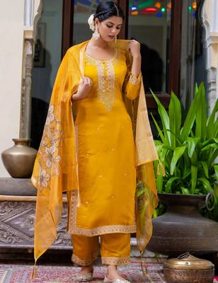 mustard fancy viscose kurta set 2