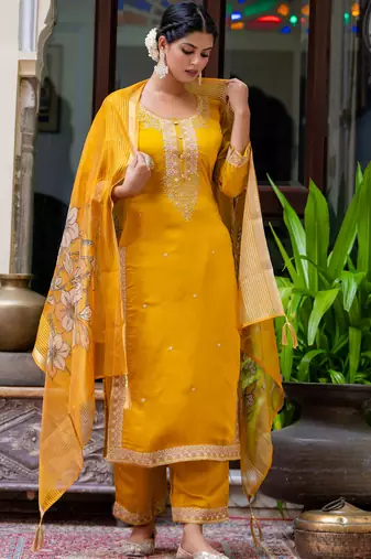 mustard fancy viscose kurta set