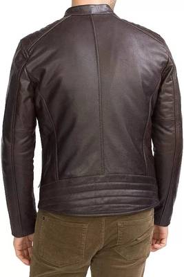 Brown cross zip genuine soft lambskin leather jacket moto biker jacket 2