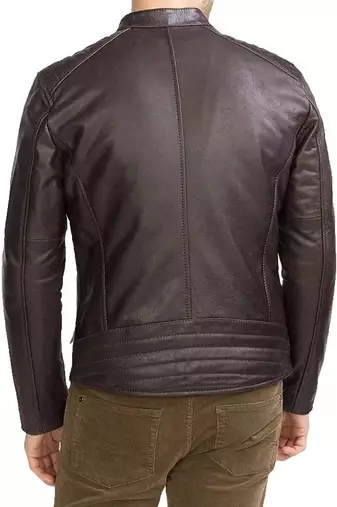 Brown cross zip genuine soft lambskin leather jacket moto biker jacket
