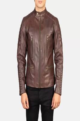 Biker style black lambskin leather jacket café racer quilted shoulder 1