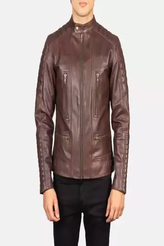 Biker style black lambskin leather jacket café racer quilted shoulder