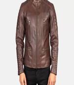 Biker style black lambskin leather jacket café racer quilted shoulder