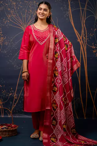 pink fancy silk kurta set