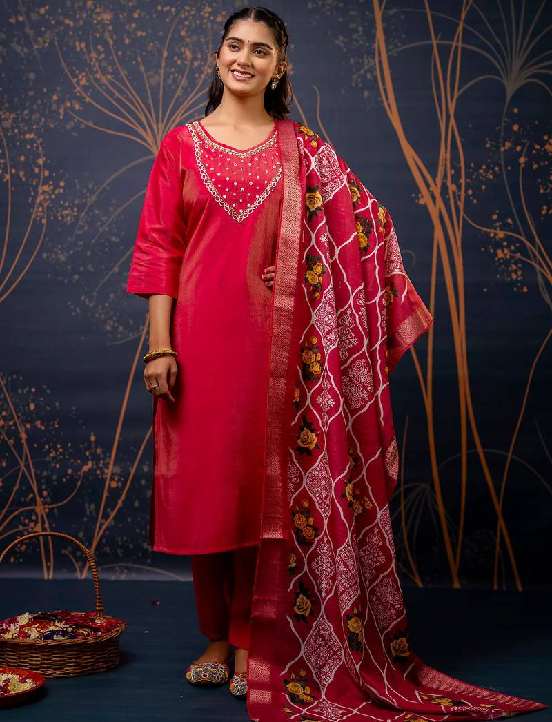 pink fancy silk kurta set