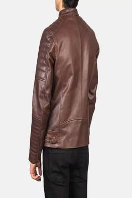 Biker style black lambskin leather jacket café racer quilted shoulder 3