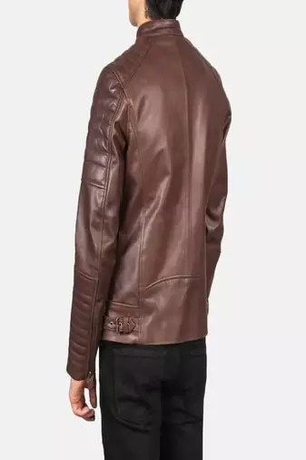 Biker style black lambskin leather jacket café racer quilted shoulder