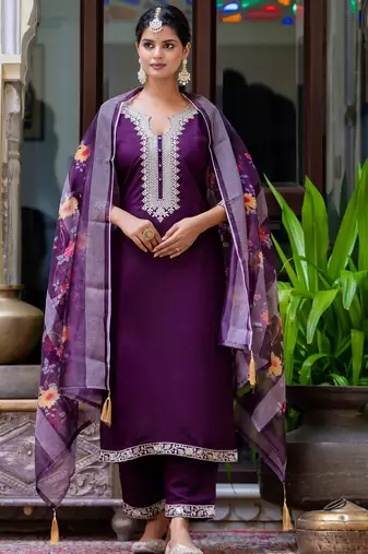 purple fancy viscose kurta set