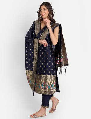 navy-blue fancy cotton silk kurta set 3