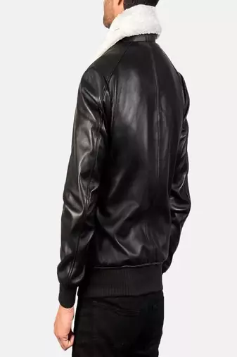 Men's black 2 envelope pockets lambskin leather jacket furr collar