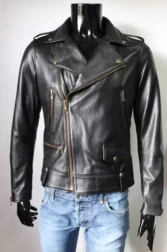Men's lambskin leather jacket- laple shoulder zipp detail style fastion
