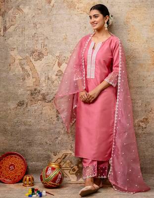 pink fancy silk blend kurta set 2