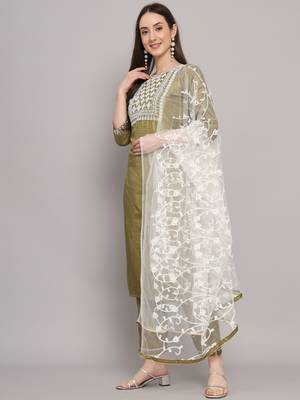 green fancy silk blend kurta set 3