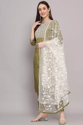 green fancy silk blend kurta set