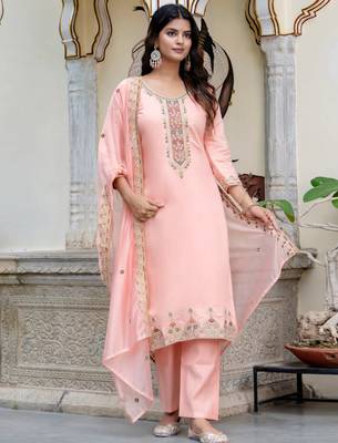 peach fancy silk blend kurta set 2