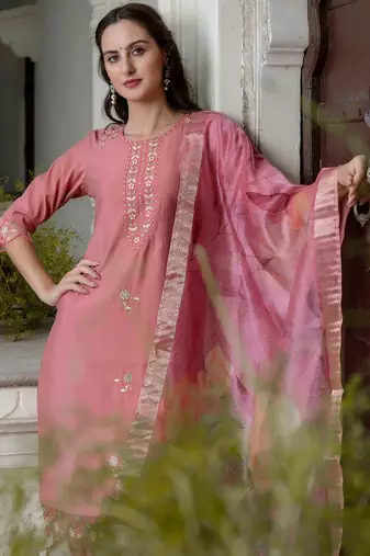 coral fancy viscose kurta set