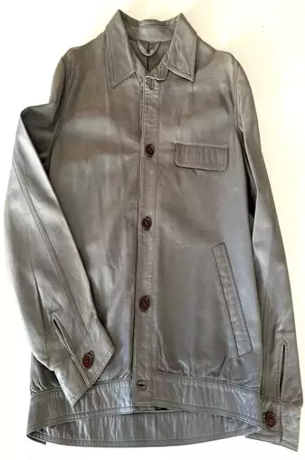Genuine lambskin leather jacket-beige spread collar fashion style
