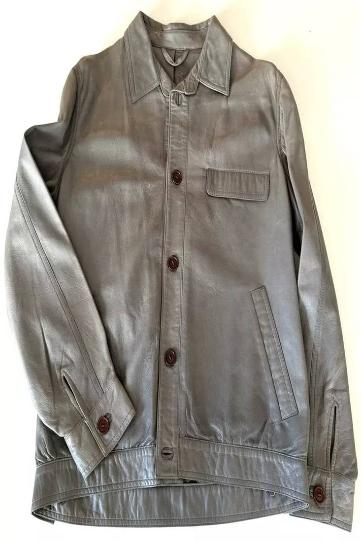 Genuine lambskin leather jacket-beige spread collar fashion style