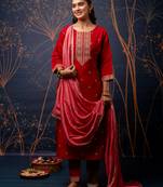 red fancy silk blend kurta set