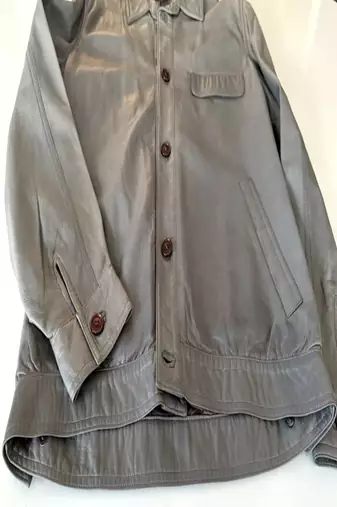 Genuine lambskin leather jacket-beige spread collar fashion style