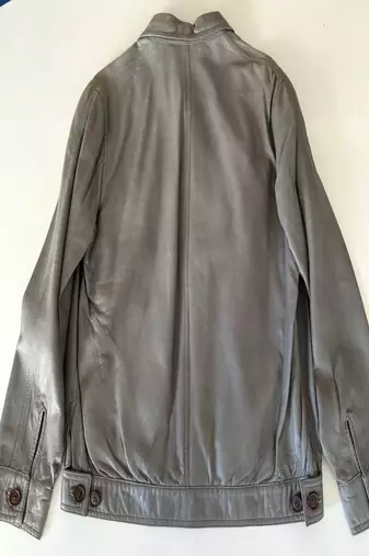 Genuine lambskin leather jacket-beige spread collar fashion style