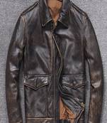 Men's black genuine lambskin 2 pockets rub off leather jacket-vintage look
