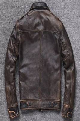 Men's black genuine lambskin 2 pockets rub off leather jacket-vintage look 2