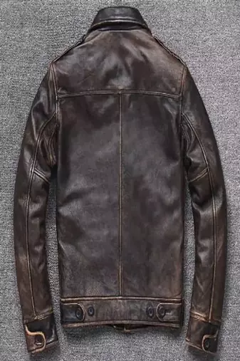 Men's black genuine lambskin 2 pockets rub off leather jacket-vintage look