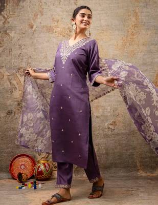 lavender fancy viscose rayon kurta set 2