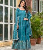blue fancy pure silk kurta set