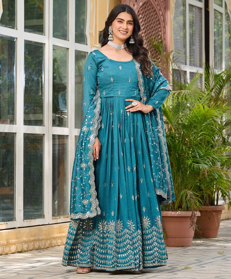 blue fancy pure silk kurta set