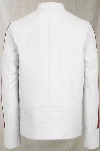 Men's white with yellow stripes genuine soft lambskin leather jacket moto biker