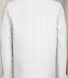 Men's white with yellow stripes genuine soft lambskin leather jacket moto biker