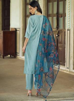 sky-blue fancy viscose rayon kurta set 4