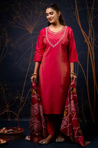 pink fancy silk kurta set