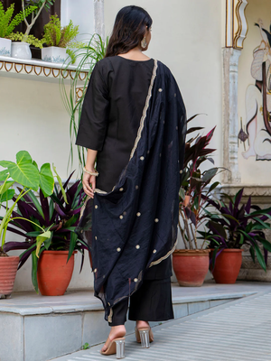 black fancy silk blend kurta set 4