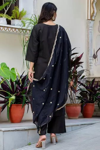 black fancy silk blend kurta set