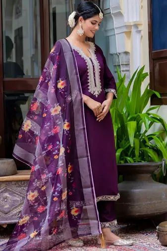 purple fancy viscose kurta set