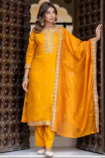 mustard fancy silk blend kurta set