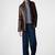 Men's brown patchwork lambskin leather jacket-spread collar style fastion