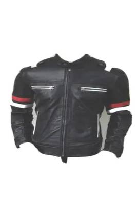 Men's black with red white stripes lambskin leather jacket 1
